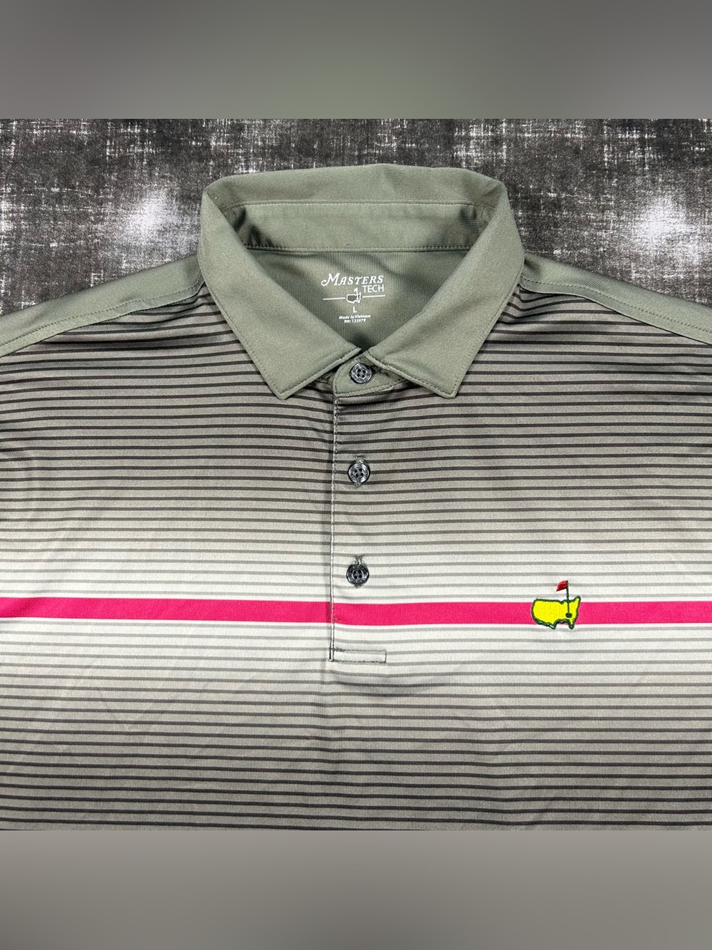 Masters Tech Polo Mens Large Gray Micro Striped Augusta National Golf Club Shirt
